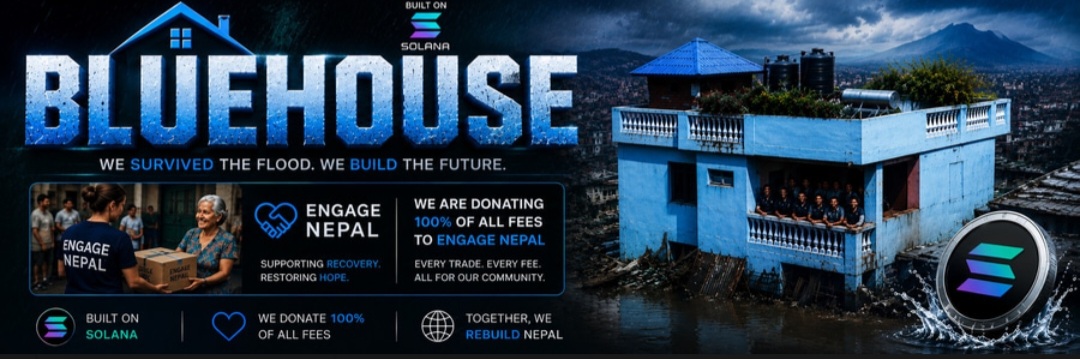 BLUEHOUSE banner: we survived the flood, we build the future